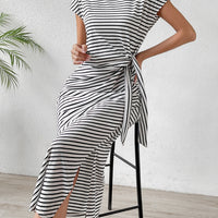 Tied Striped Round Neck Short Sleeve Tee Dress