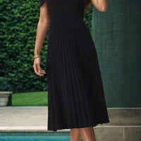 Pleated Off-Shoulder Midi Dress