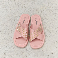 Forever Link Studded Cross Strap Sandals in Blush