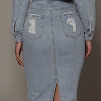 Distressed Slit Denim Skirt