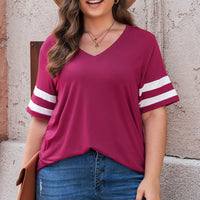 Plus Size Striped V-Neck Tee Shirt