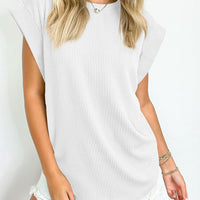 Textured Round Neck Cap Sleeve Blouse