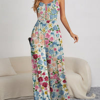 Decorative Button Spaghetti Strap Wide Leg Jumpsuit