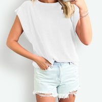 Textured Round Neck Cap Sleeve Blouse