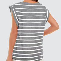 Striped Round Neck Cap Sleeve T-Shirt