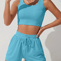 Scoop Neck Wide Strap Top and Drawstring Shorts Set