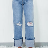 Distressed Straight Jeans with Pockets