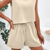 Round Neck Top and Drawstring Shorts Set