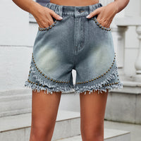 Raw Hem Studded Denim Shorts