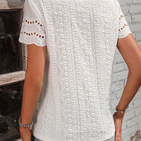 Eyelet Round Neck Short Sleeve Top