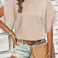 Ruched Mock Neck Half Sleeve Blouse