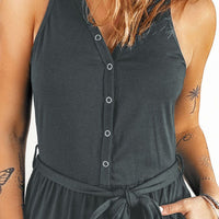 Full Size Tie Waist Sleeveless Jumpsuit with Pockets