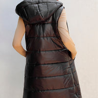 Longline Hooded Sleeveless Puffer Vest