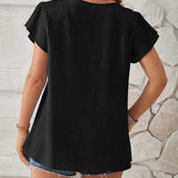 Ruched V-Neck Flounce Sleeve Blouse