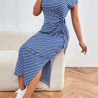 Tied Striped Round Neck Short Sleeve Tee Dress