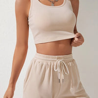 Scoop Neck Wide Strap Top and Drawstring Shorts Set