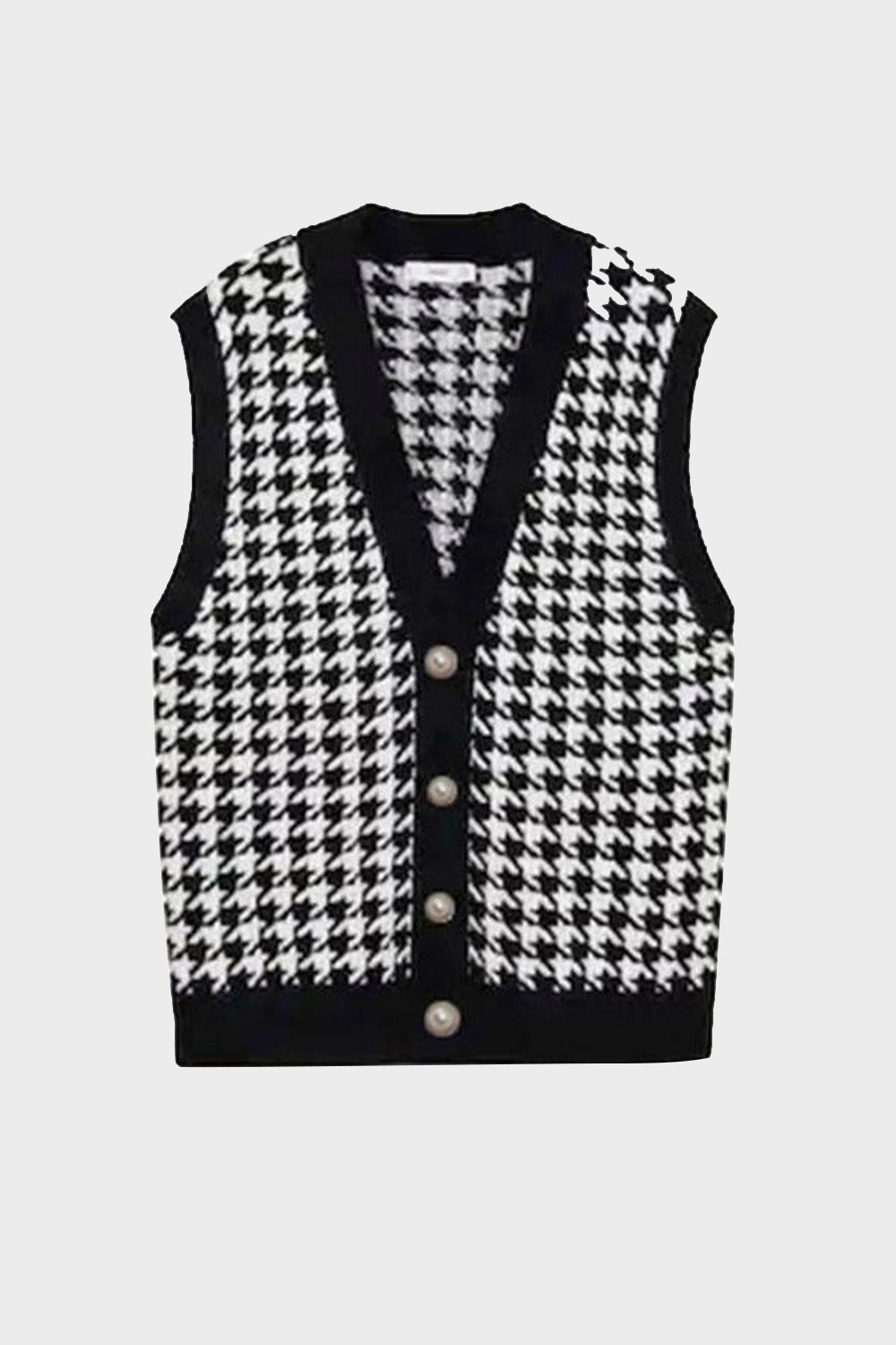 Houndstooth Button Front Sweater Vest