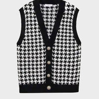 Houndstooth Button Front Sweater Vest