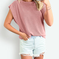 Textured Round Neck Cap Sleeve Blouse