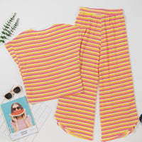 Striped Round Neck Top and Drawstring Pants Set