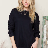 Waffle-Knit Crewneck Drop Shoulder Top