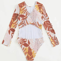 Crisscross Round Neck Long Sleeve Swimwear