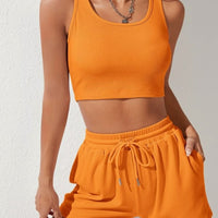 Scoop Neck Wide Strap Top and Drawstring Shorts Set