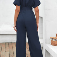 Tie Waist Surplice Wide Leg Jumpsuit