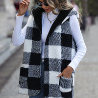 Plaid Hooded Vest with Pockets