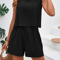 Round Neck Top and Drawstring Shorts Set