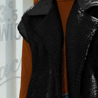 Fuzzy Collared Neck Button Up Vest Coat