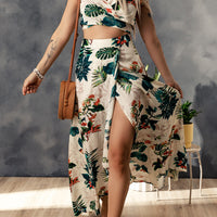 Tropical Print Crop Top and Maxi Skirt Set