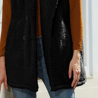 Fuzzy Collared Neck Button Up Vest Coat