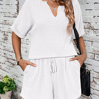 Notched Half Sleeve Top and Shorts Set