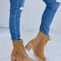 Forever Link Lace-Up Zipper Detail Block Heel Boots