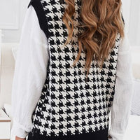 Houndstooth Button Front Sweater Vest