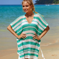 Tassel Openwork Striped V-Neck Cover Up