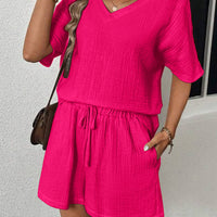 V-Neck Half Sleeve Top and Shorts Set