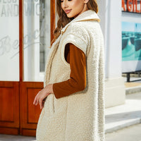 Fuzzy Collared Neck Button Up Vest Coat