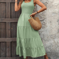 Smocked Scoop Neck Sleeveless Tank Dress