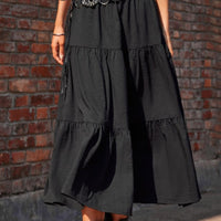 Elastic Waist Tiered Midi Skirt