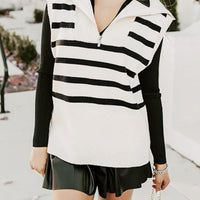 Perfee Striped Half Zip Sweater Vest