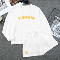 PUMPKIN Round Neck Sweatshirt and Shorts Set