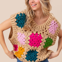 BiBi Granny Square Openwork Sweater Vest