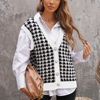 Houndstooth Button Front Sweater Vest