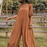 Scoop Neck Half Sleeve Wide Leg Jumpsuit