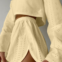 Eyelet Round Neck Top and Shorts Set