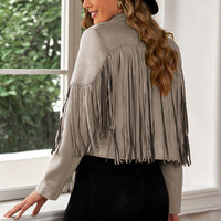 Fringe Trim Lapel Collar Cropped Blazer