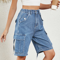 High Waist Denim Shorts with Pockets