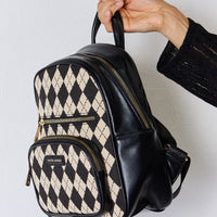 David Jones Argyle Pattern PU Leather Backpack